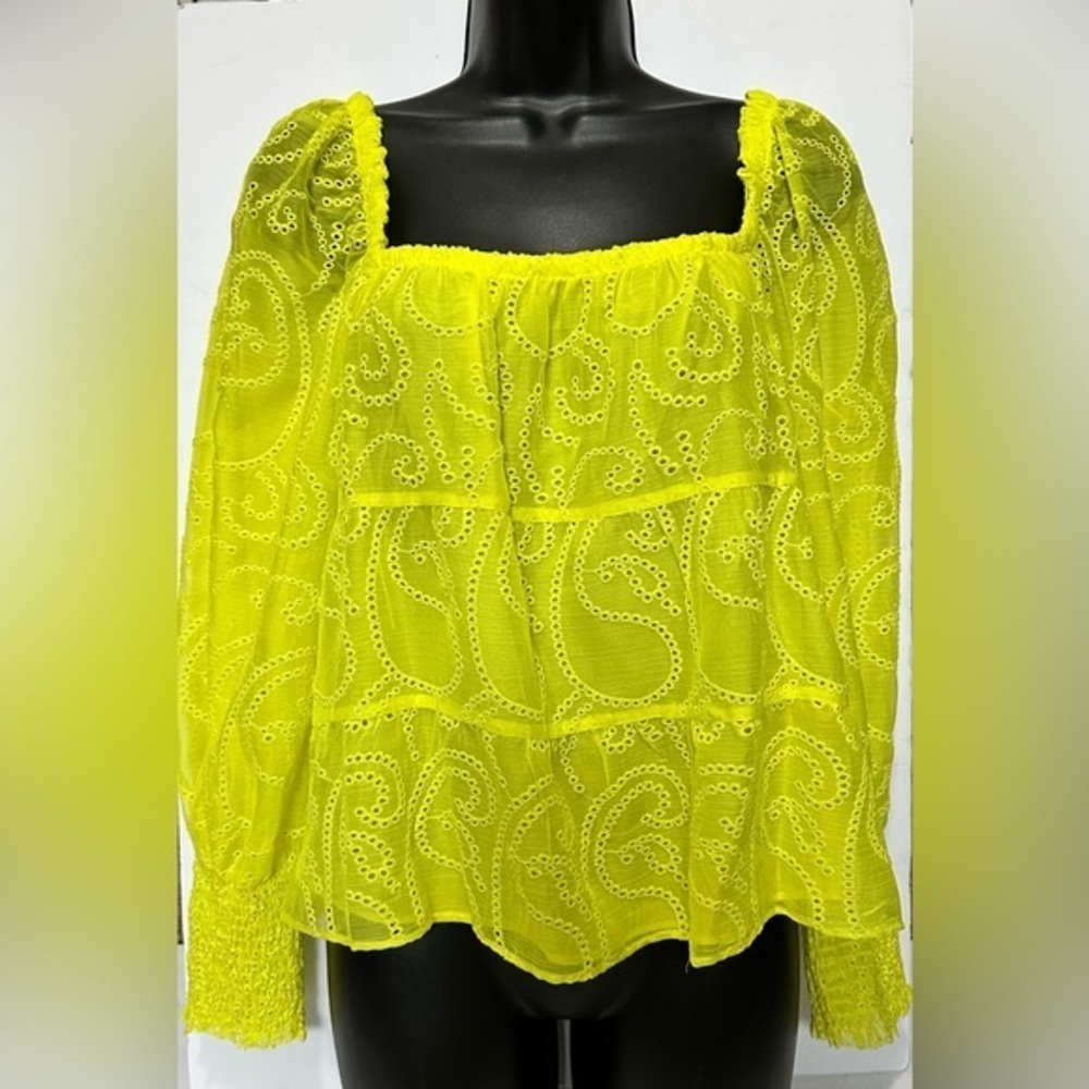 Alice + Olivia Bright Yellow Eyelet Blouse medium NWOT